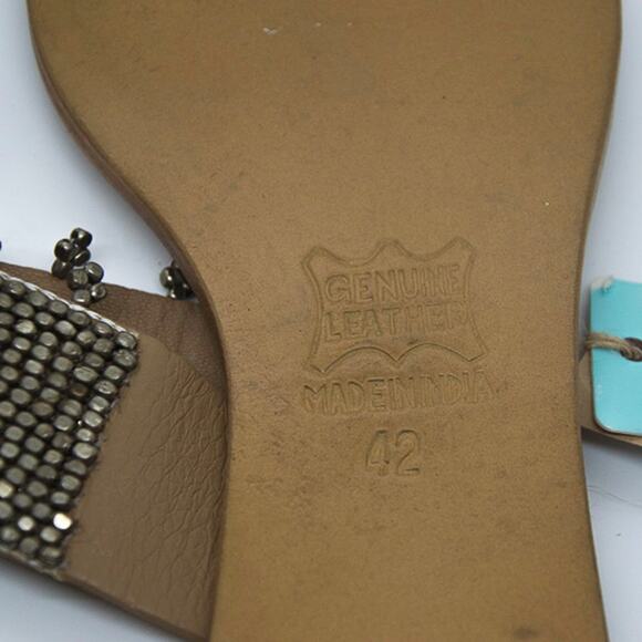 ASPIGA Women New Hand Crafted Leather & Metal Beaded Boho Slide with Toe Cuff 42 - Picture 8 of 9